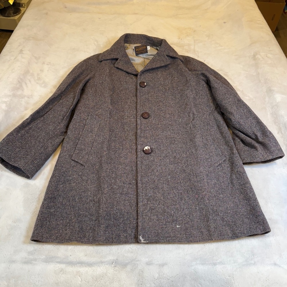 Vintage Pendleton Wool Car Coat Mens 42 Tweed Gray Overcoat 3 Button
